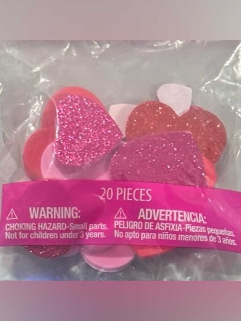 💞 New 20-Pack of Pink & Red Glitter Foam Heart Arts & Crafts Stickers